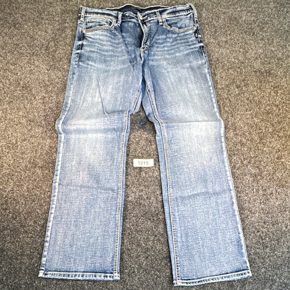 Silver Jeans Co. Men's Slim Fit Straight Leg Mid-Rise Light Wash Stretch Denim